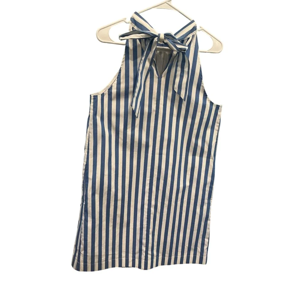 NEW J Crew Women Halter Bow Back Poplin Shift Dress Blue Stripe Beach Preppy 6